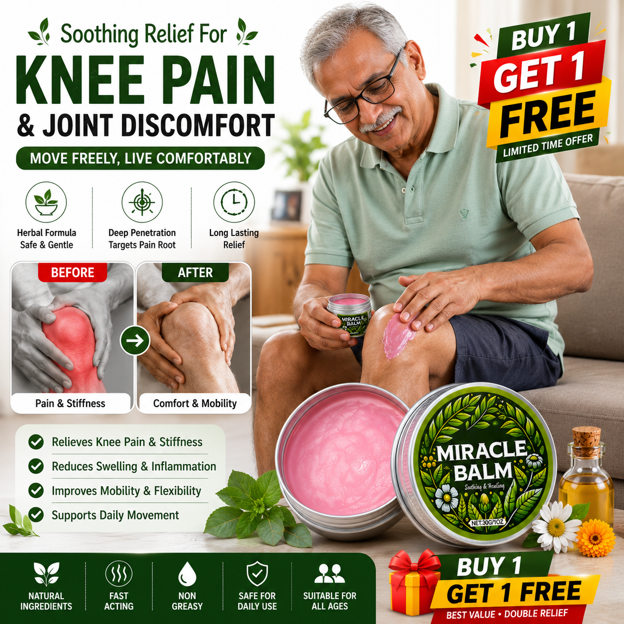 Instant Pain Relief Herbal Balm - Buy 1 Get 1 Free